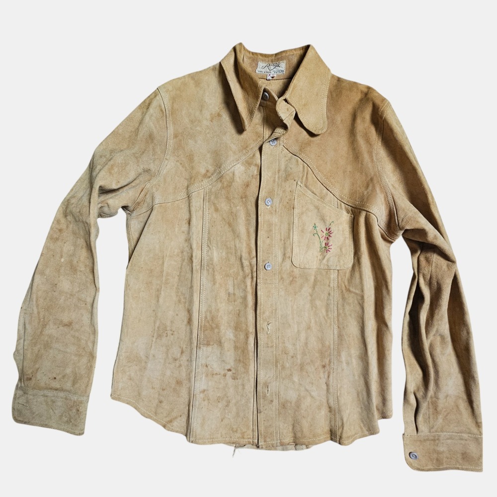 Vintage 60s Reomar Womens Embroidered Suede Leather Shirt Jacket XL Western Boho